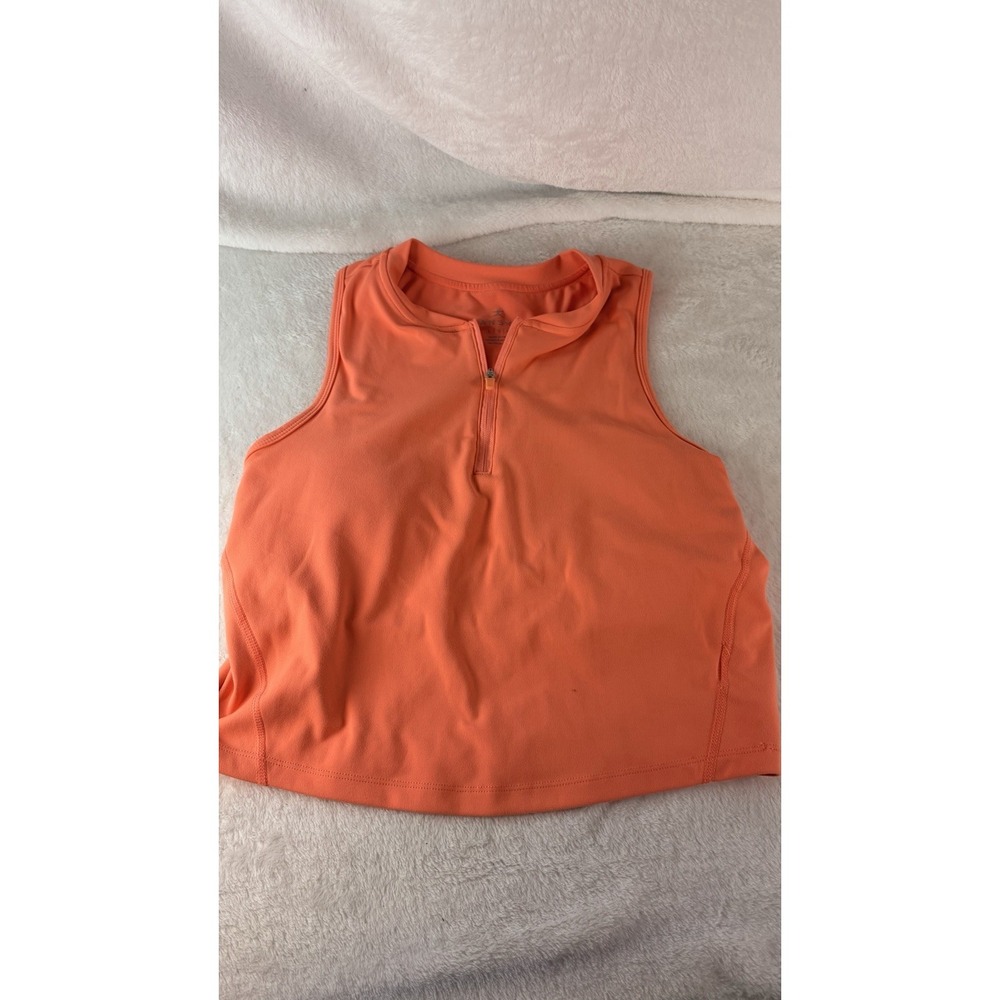 Danskin Women's Bright Orange Crop Half-Zip Athletic Tank L (12-14) Athleisure